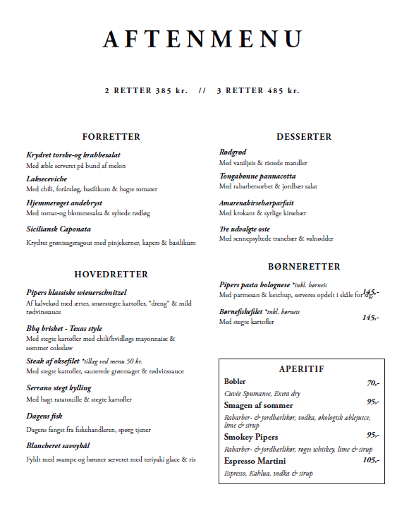 Restaurant-Pipers-Hus-Roskilde-Aftenmenu-28032026 Aftenmenu for restaurant Pipers Hus i Roskilde Bypark