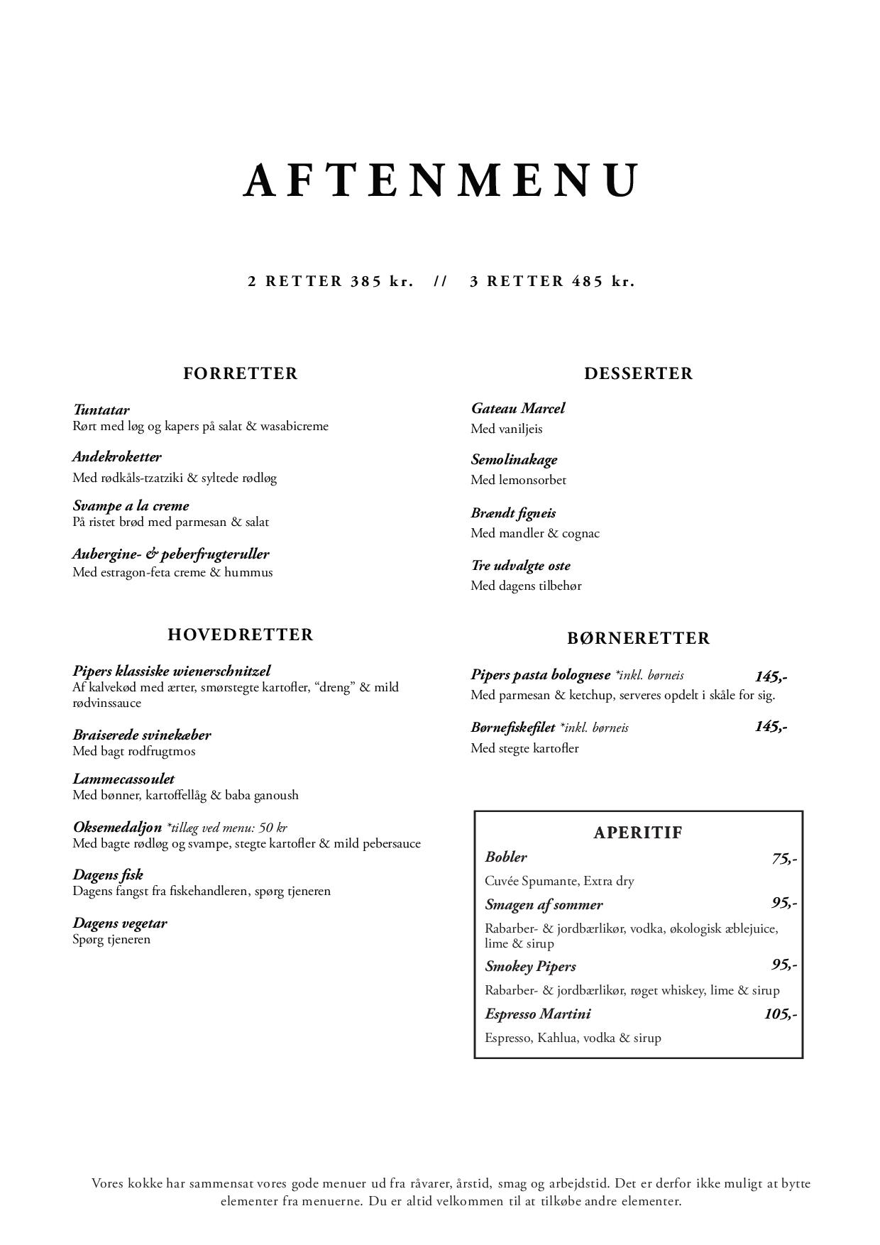 Aftenmenu på restaurant Pipers Hus i Roskilde Aftenmenu på restaurant Pipers Hus i Roskilde