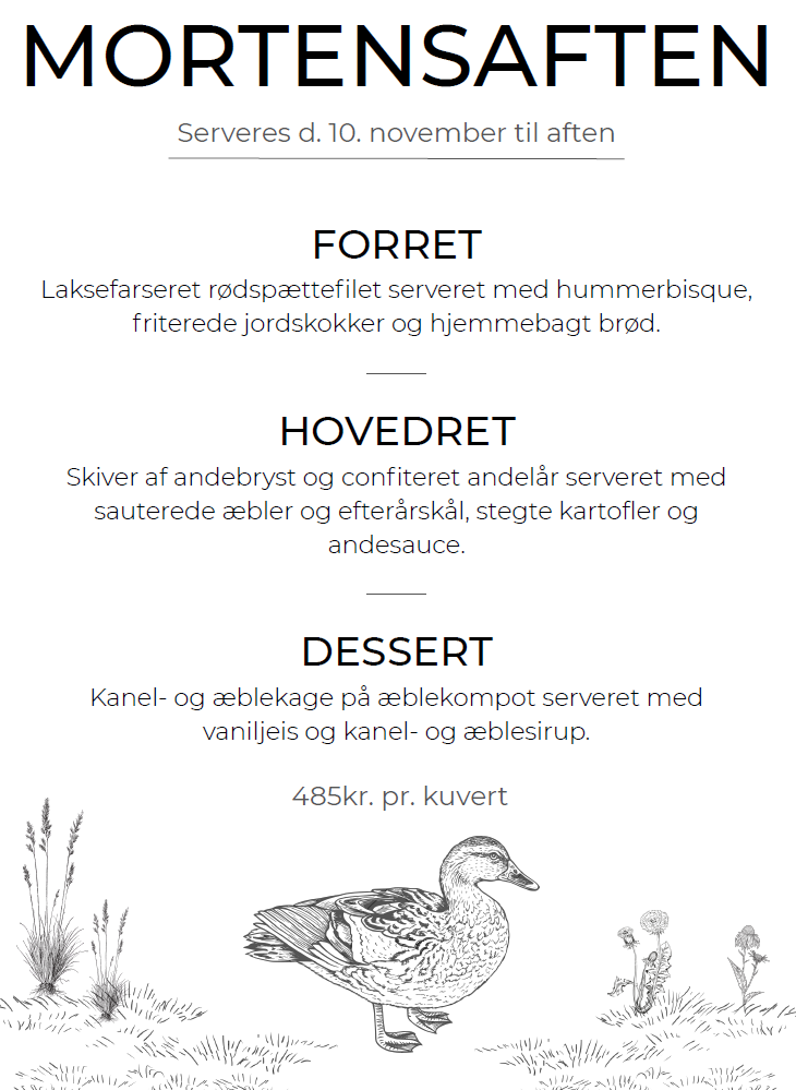 Mortens Aften Menukort Mortens Aften Menukort